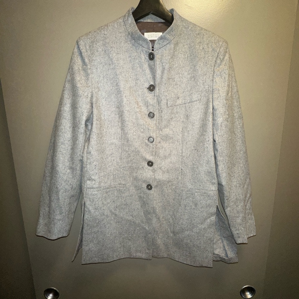 Barney’s New York mandarin collar gray wool coat